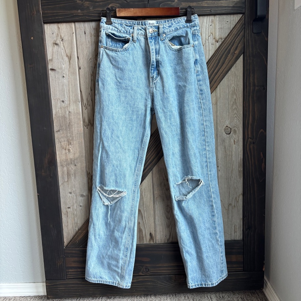 Princess Polly distressed light wash wide leg jeans size 6
